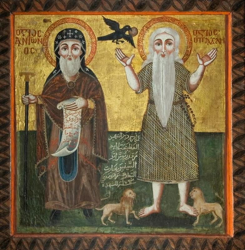 Coptic view of St Anthony the Great and Paul of Thebes